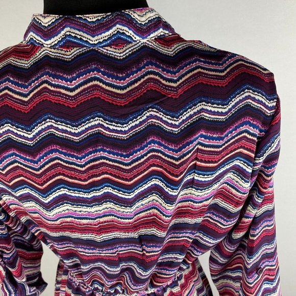 Rue21 Juniors S Chevron Zig Zag V-Neck Elastic Waist Dress Roll Tab Sleeves - Picture 9 of 12